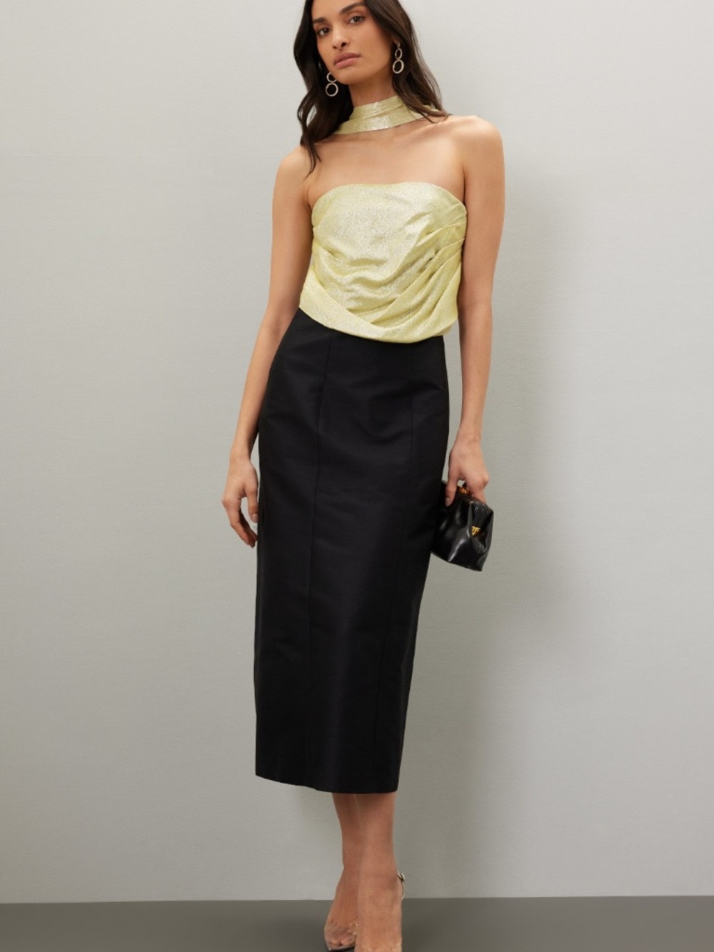 Rosie Assoulin Vampire Black Gold Crepe Midi Dress Metallic - Size 6